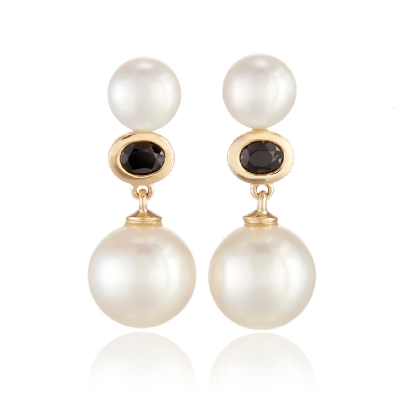 Party Earrings for Women-Odéon Drop Earrings in Pearls & Black Spinel