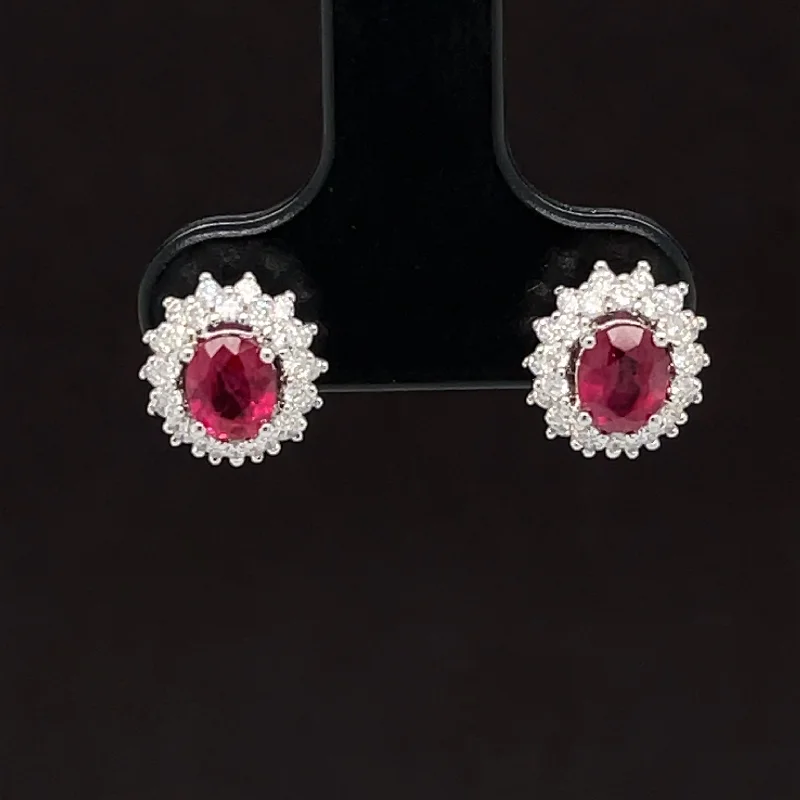 Modern Silver Drop Earrings-Ruby & Diamond 1.40ctw Classic Halo Cluster Earrings in 18k White Gold - #329 - HERUB000975