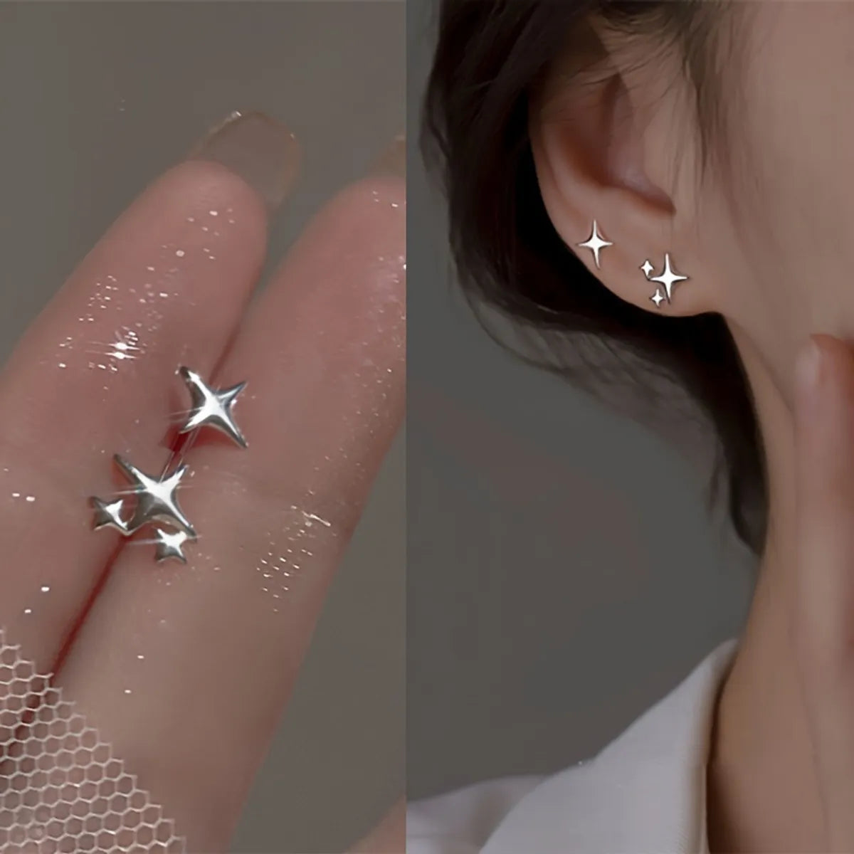 Unique Wedding Earrings-1 Piece Cute Shiny Star Asymmetrical Plating Alloy Silver Plated Ear Studs