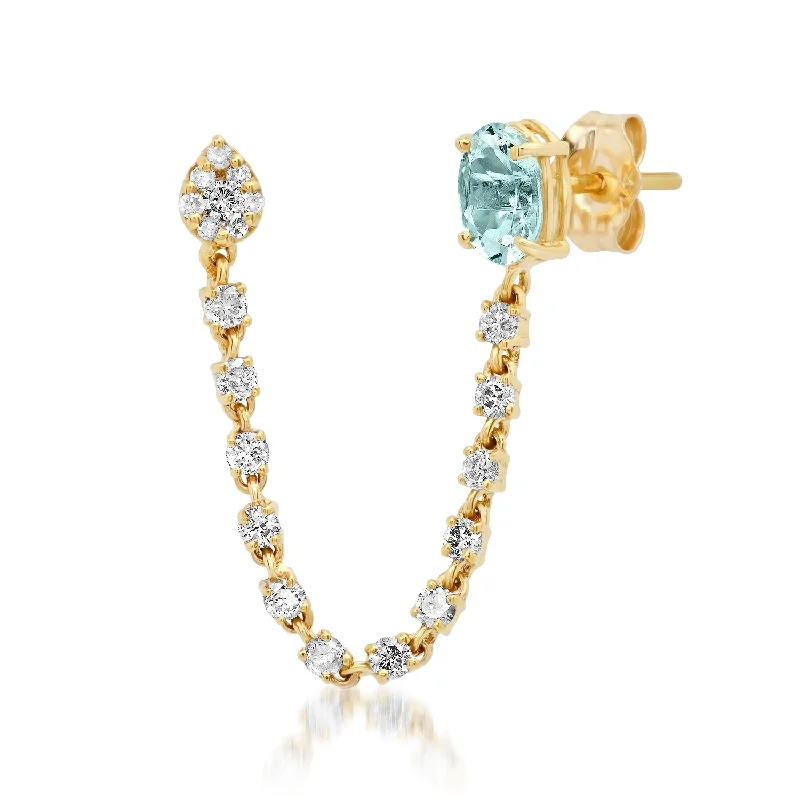 Casual Earrings for Women-Aquamarine Chain Stud