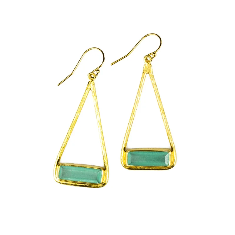 Colorful Earrings for Teens-Adira Series | Aqua Chalcedony Bar in Triangle Earrings, Sterling Silver or Gold Filled, Modern Boho Chic Frame Necklace for Women, March Birthstone