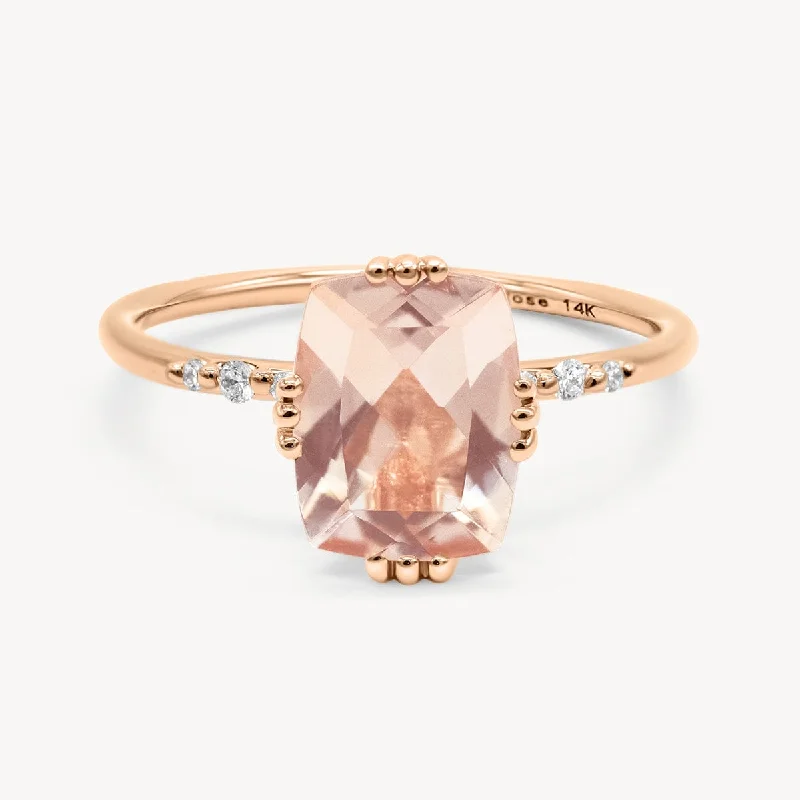 Vintage Engagement Ring Set-Starry Cushion Morganite Ring