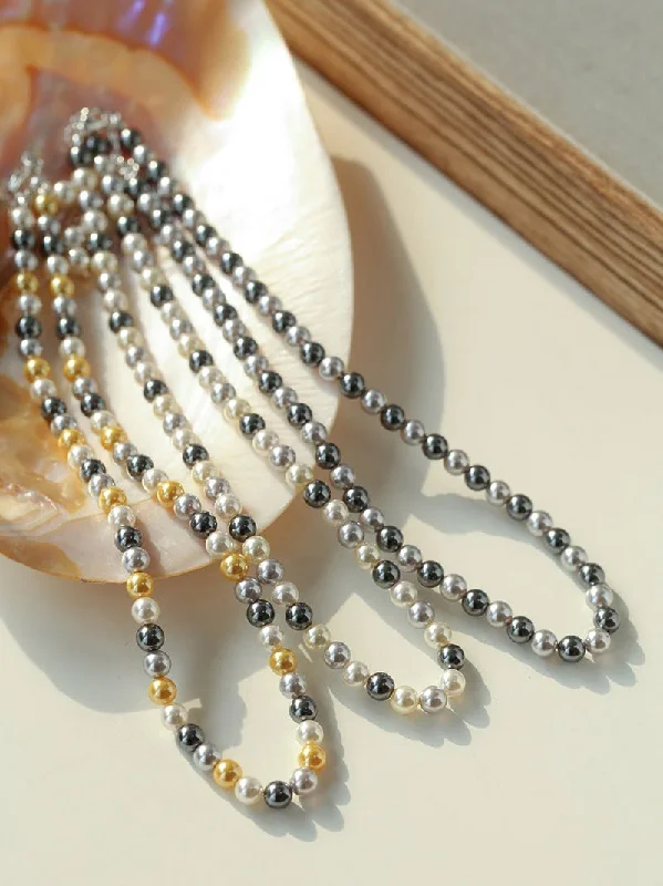 Mixed Color Hemp Gray Tahitian Round Artificial Pearl Necklace-6mm Pearls