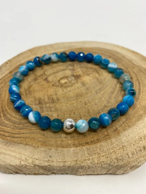 Simple Crystal Bangle Bracelet-Blue Fire Agate Faceted Bracelet