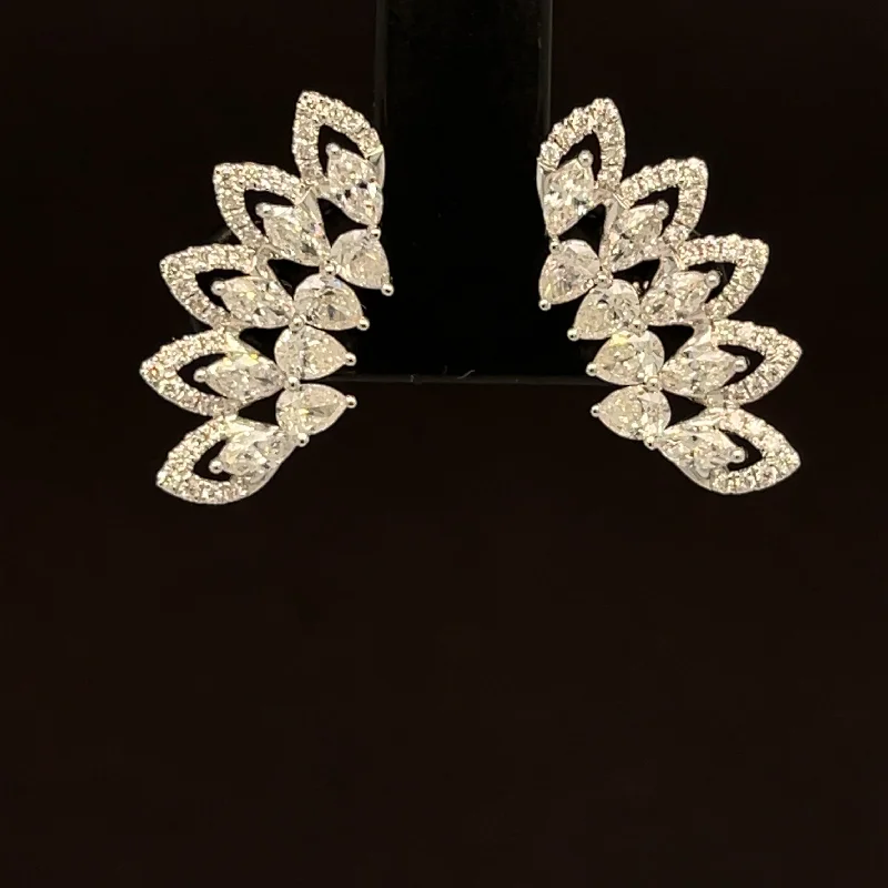 Modern Earrings for Teens-Diamond 1.50ctw Peacock Fan Earrings in 18K White Gold - #393 - ERDIA352484