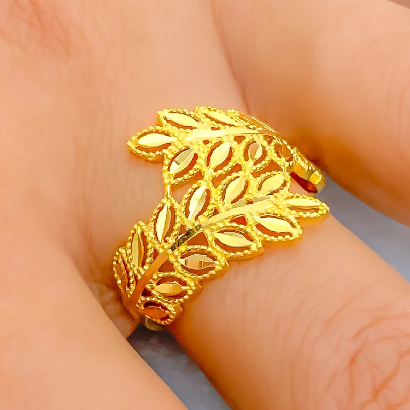 Vintage Engagement Ring-Lovely Leaf 22k Gold Ring