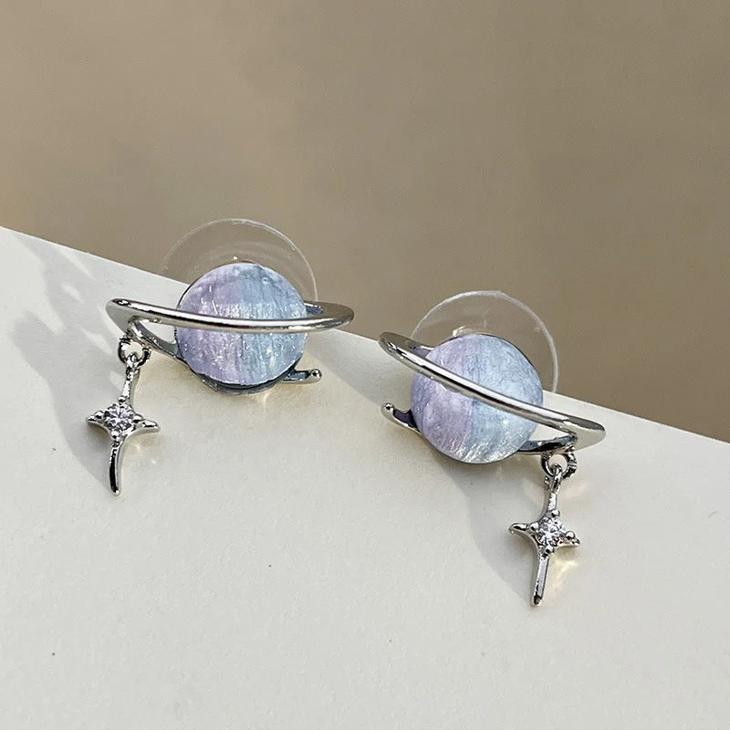 Vintage Earrings for Women-1 Pair Streetwear Planet Alloy Ear Studs