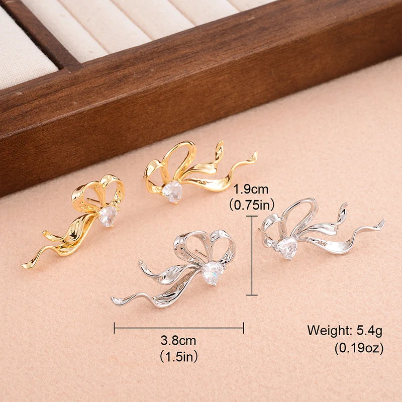 Silver Dangle Earrings-1 Pair Ig Style Shiny Bow Knot Plating Inlay Copper Zircon 14k Gold Plated Ear Studs