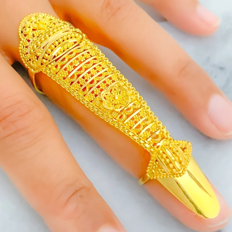 Solitaire Diamond Ring-Dressy Mesh 22k Overall Gold Finger Ring