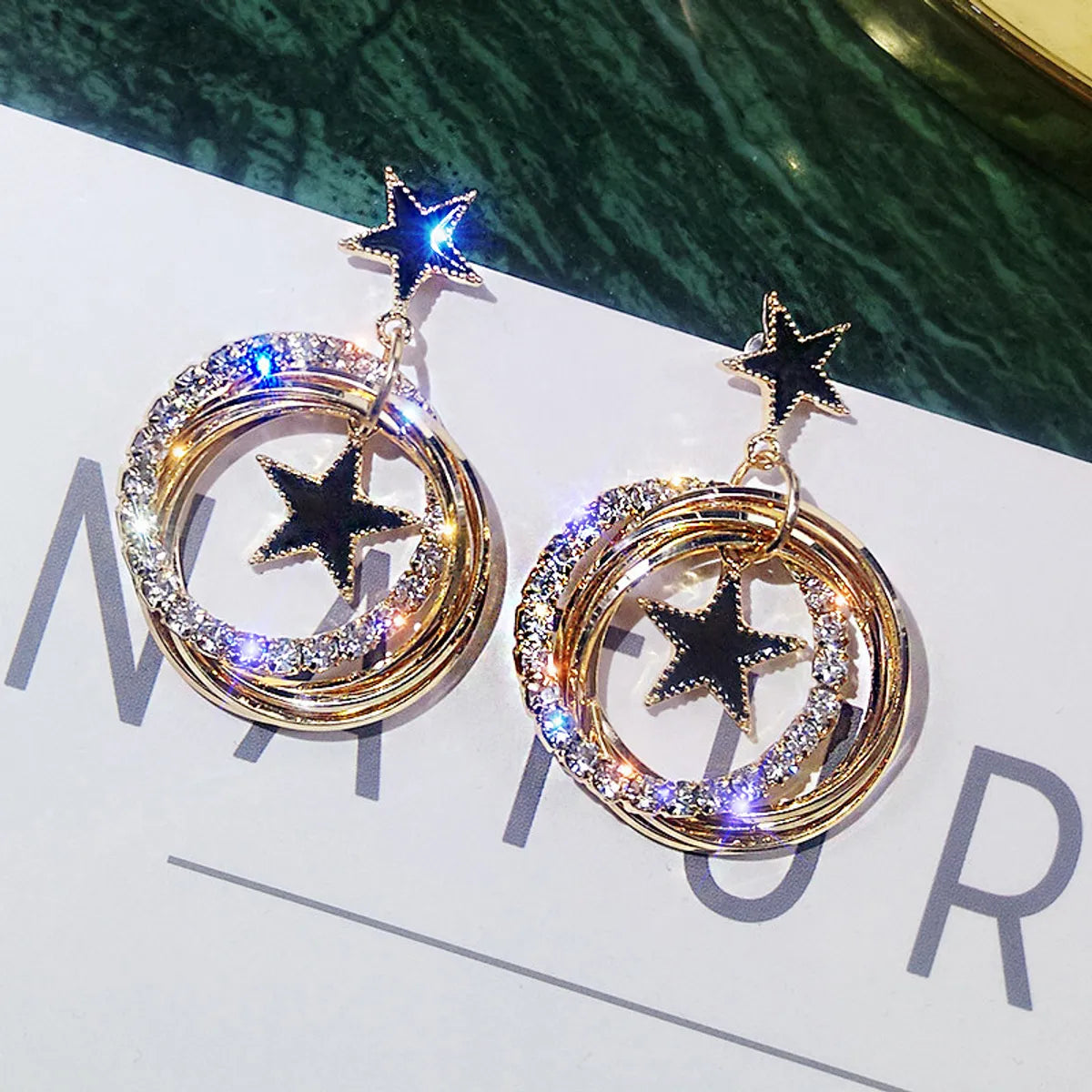 Silver Statement Earrings-Fashion Simple Rhinestone Geometric Circle Star Ear Studs