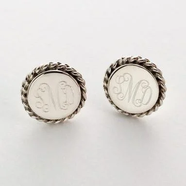 Pearl and Gold Earrings-Nautical Rope Monogram Stud Earrings in Sterling Silver