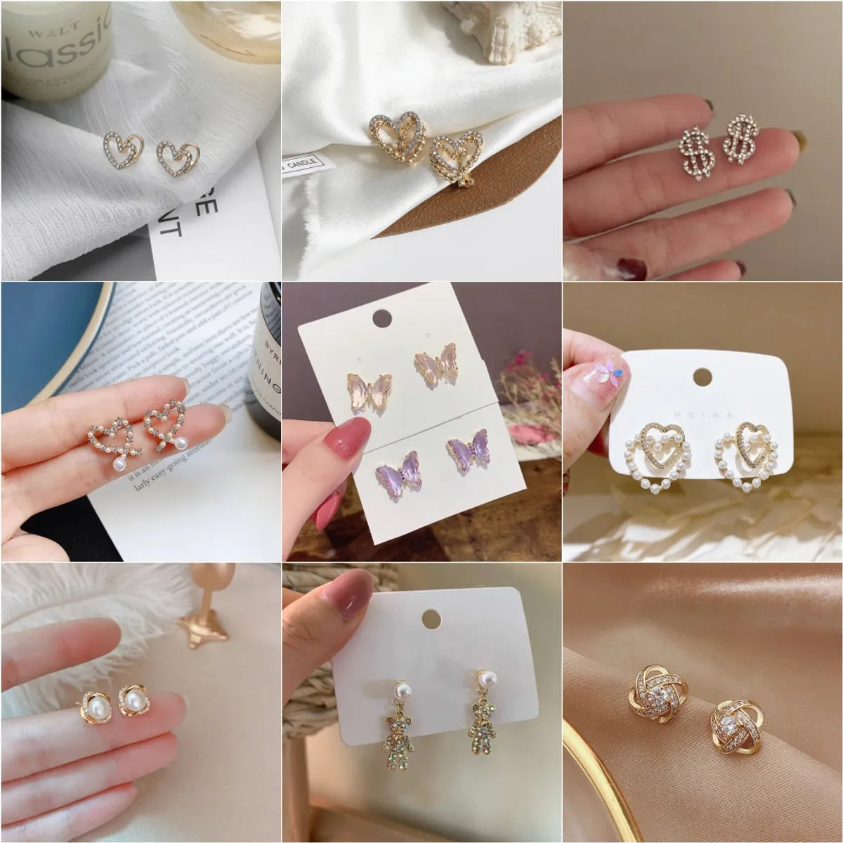 Classic Gold Stud Earrings-Fashion Heart Shape Bow Knot Alloy Inlay Artificial Pearls Rhinestones Women's Ear Studs 1 Pair