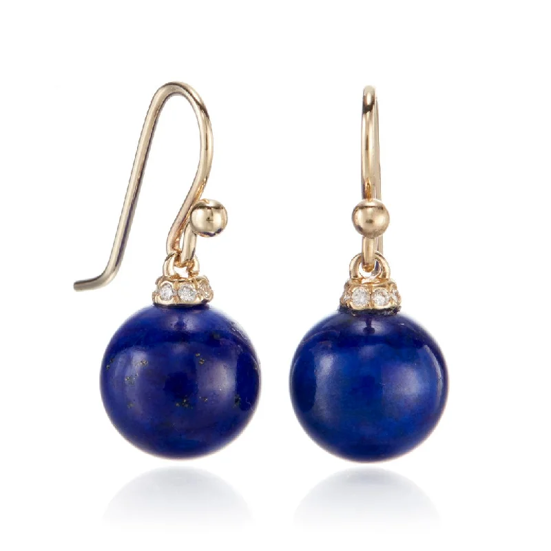 Hoop Earrings with Gemstones-Diamond-Cap Lapis Drop Earrings