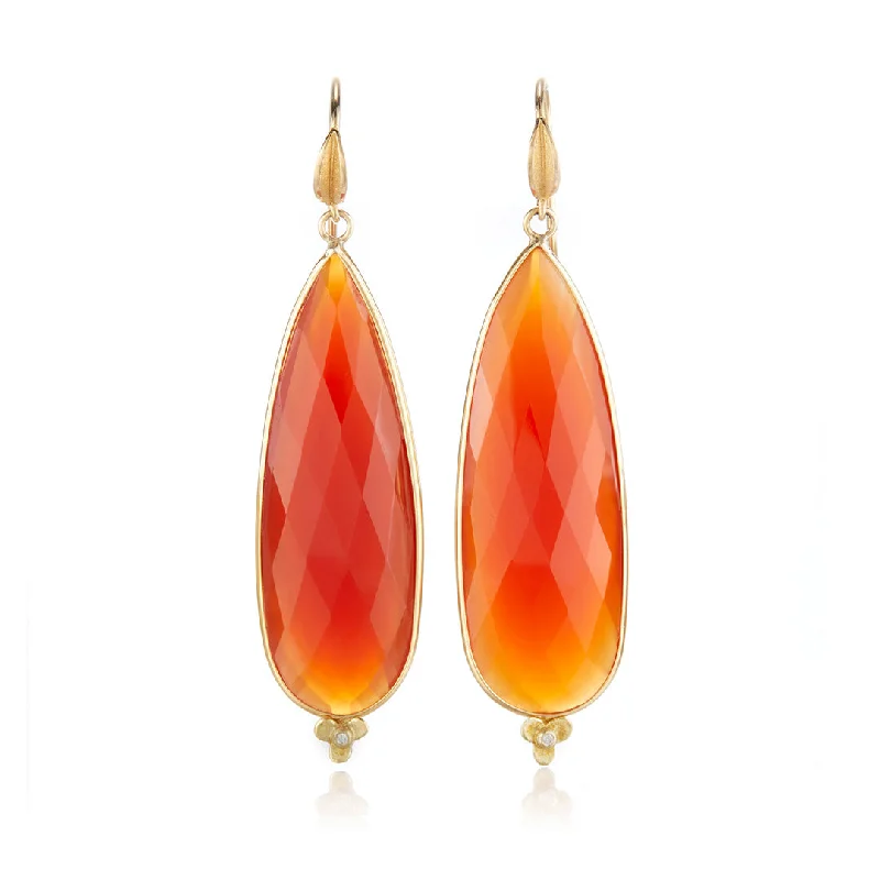 Simple Silver Earrings-Faceted Carnelian Trillium Drop Earrings