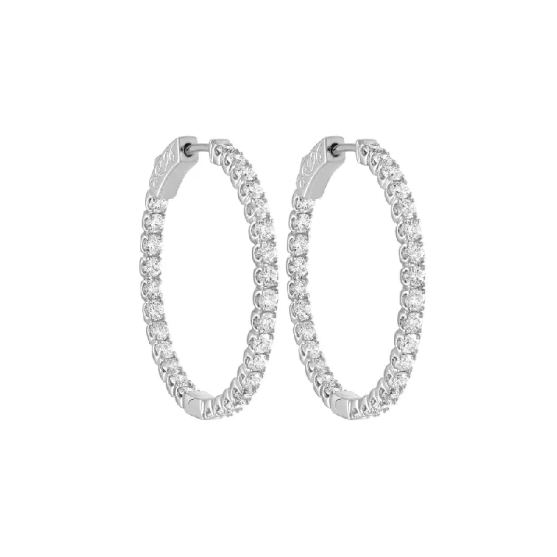 Tiny Huggie Earrings-14K White Gold Inside/Outside Diamond Hoops, 1.50ct