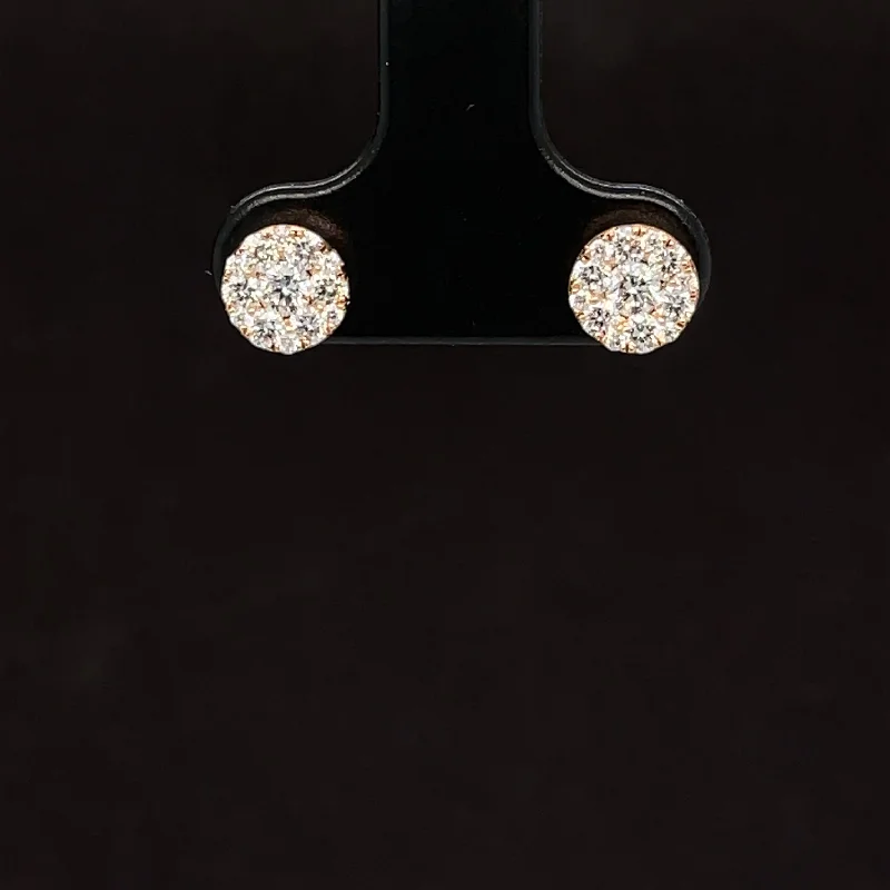 Designer Earrings for Women-Diamond Round Brilliant Cluster Stud Earrings in 18k Rose Gold - #597- ERDIA356870