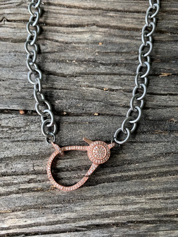 Sterling Silver Chain with Rose Gold Pave Diamond Clasp