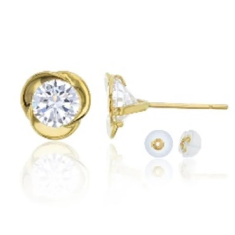 Stunning Crystal Earrings-14KT Yellow Gold 5MM Round Cubic Zirconia Stud Love Knot Earrings