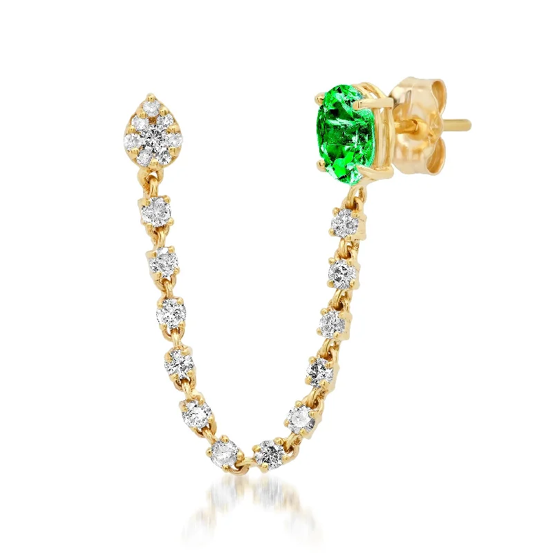 Beautiful Drop Earrings-Emerald Chain Stud