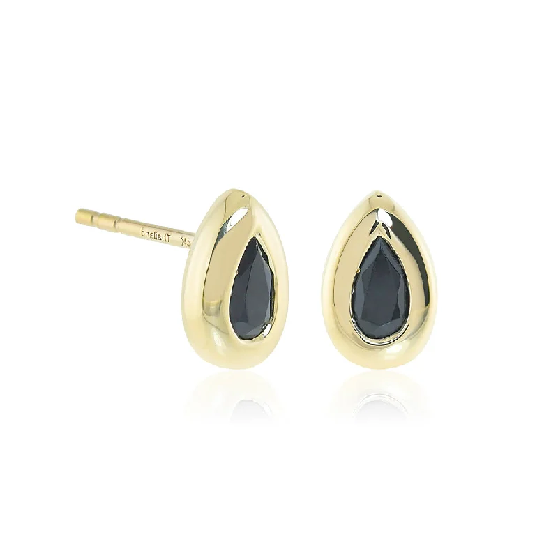 Silver Earrings for Bridesmaids-Black Jade Teardrop Stud Earrings