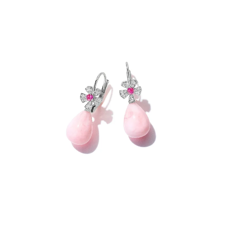 Diamond Dangle Earrings-Wonderland Teardrop Pink Opal Earrings