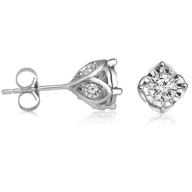 Simple Silver Drop Earrings-1 CTW Diamond Solitaire Illusion Set Stud Earrings in 10KT White Gold