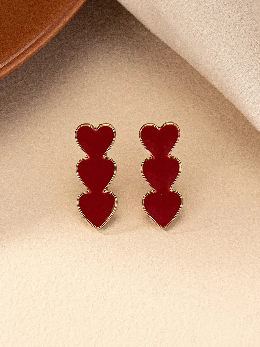 Wedding Earrings with Gemstones-1 Pair Retro Heart Shape Enamel Plating Alloy Ear Studs