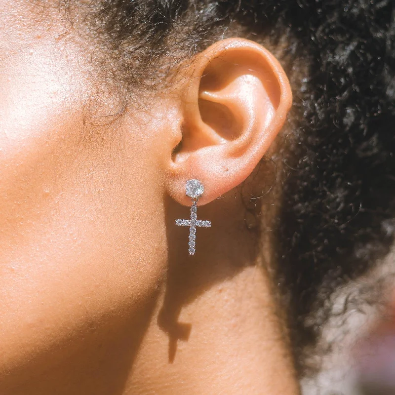 Artistic Earrings for Women-Studded Cross Earrings