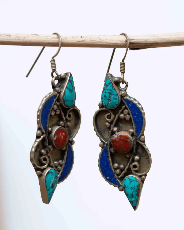 Classic Stud Earrings-Celia Turquoise Tibetan Earrings ~German Silver ~ SME062