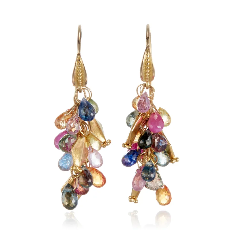 Colorful Stud Earrings-Multi-Color Sapphire Briolette Earrings