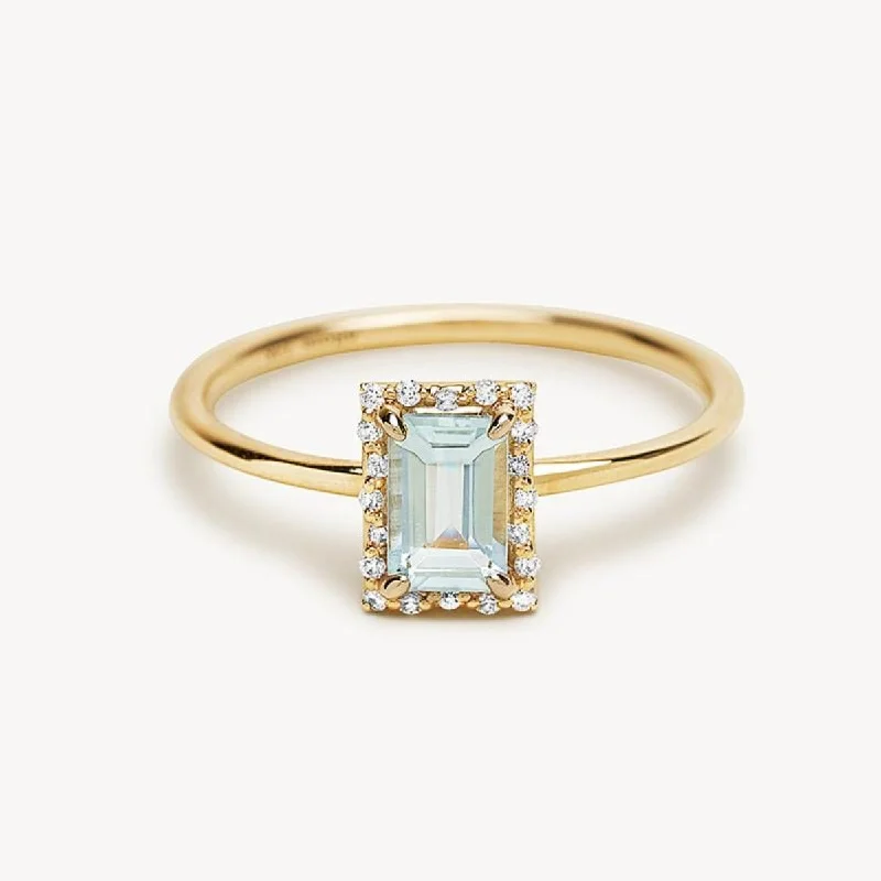 Custom Silver Engagement Ring-Starry Frame Aquamarine Ring