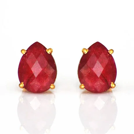 Geometric Earrings for Women-Ruby Teardrop Prong Set Stud Earrings : July Birthstone