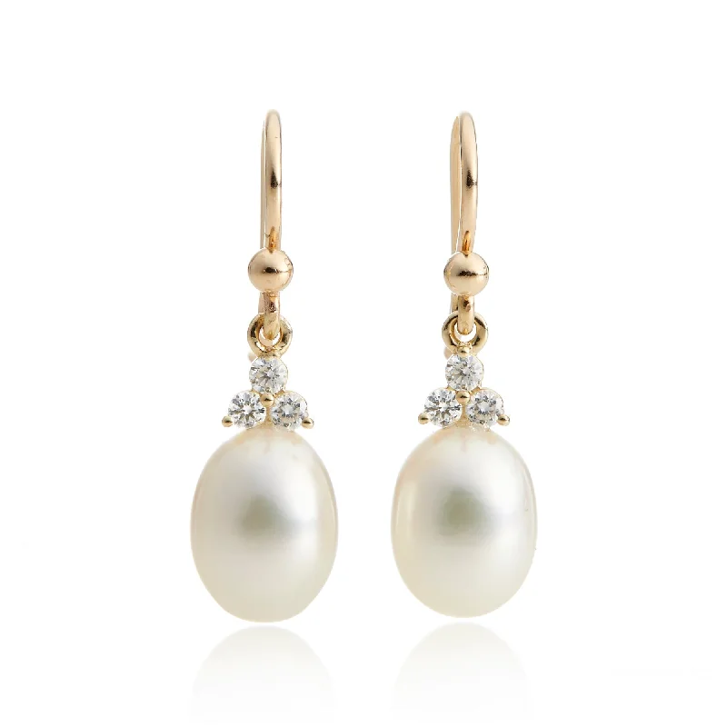 Statement Earrings for Weddings-Madison Drop Earrings in Pearls & Diamonds