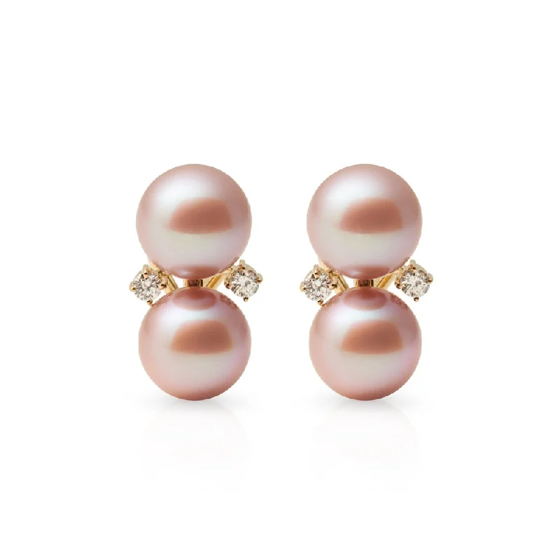 Large Stud Earrings-Les Deux Earrings in Pink Pearls & Diamonds