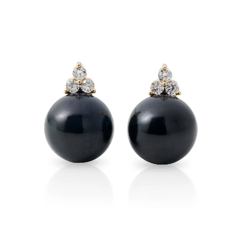 Party Earrings for Women-Madison Earrings in Black Jade & Diamonds