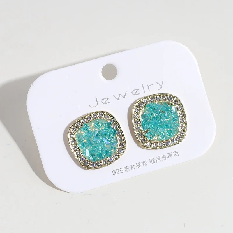 Blue Square Rhinestone Studs