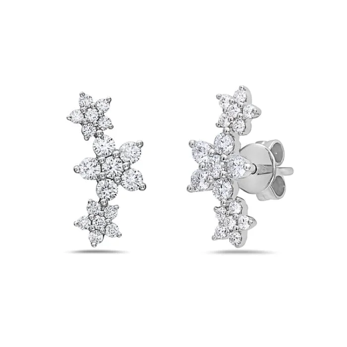 Fashion Earrings for Women-14K White Gold Diamond Star Ear Climber Earrings