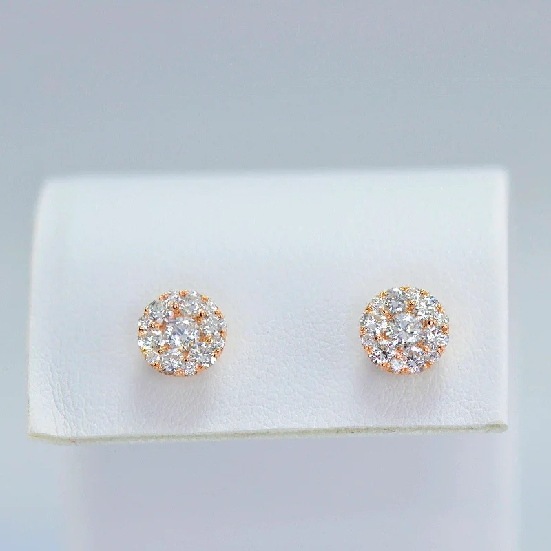 Stunning Crystal Earrings-Diamond Eternity Circle Cluster Stud Earrings in 18k Rose Gold (#8-HEDIA002713)