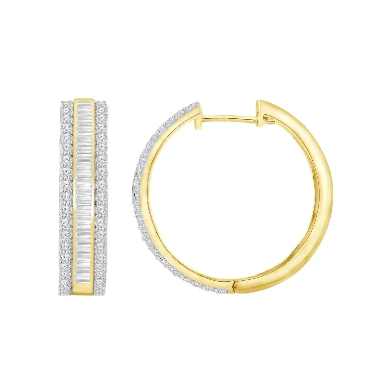 Tiny Huggie Earrings-2 CTW Diamond Hoop Earrings in 10KT Yellow Gold Plated Sterling Silver