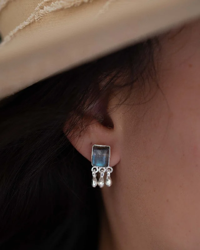 Bridal Earrings with Crystals-Lucy Labradorite Earrings ~ Sterling Silver 925 or Gold Plated over Sterling Silver ~ ME228