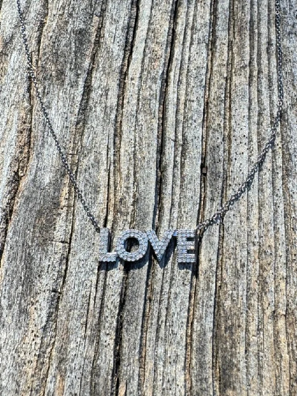 Pave Diamond Block LOVE Necklace