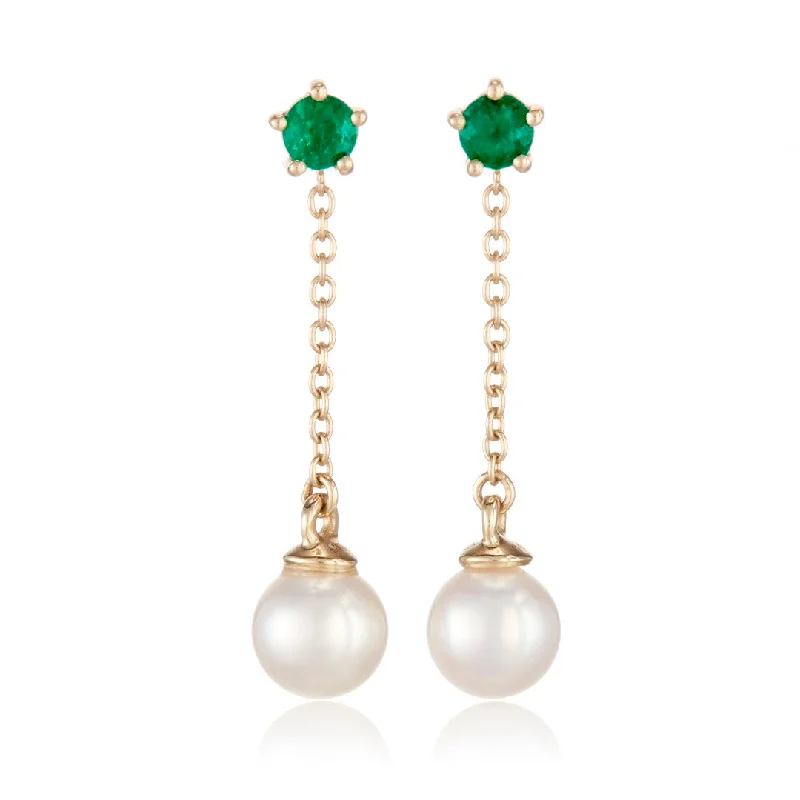 Beaded Dangle Earrings-Niagara Earrings in Pearls & Emeralds