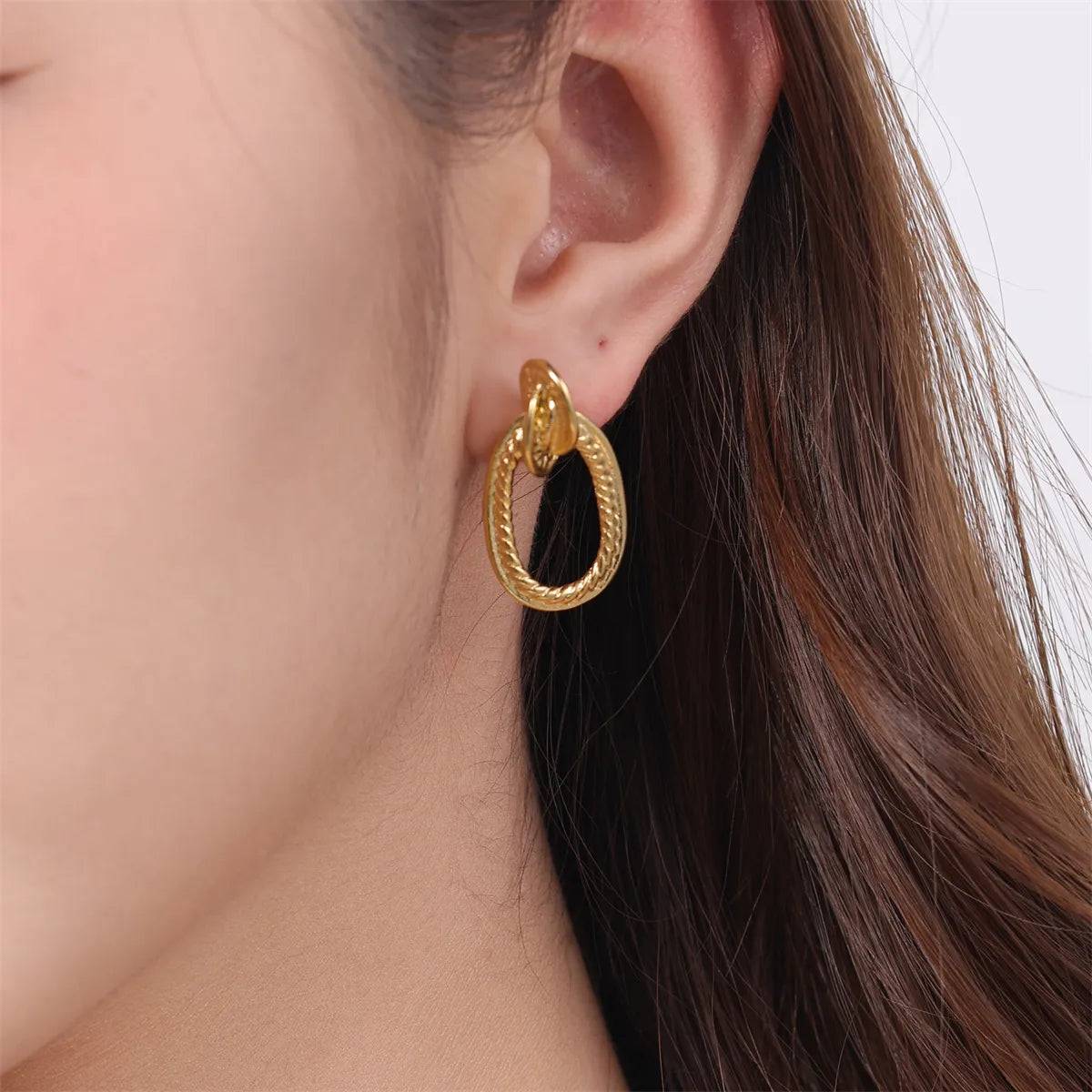 Fashion Earrings for Women-1 Pair Simple Style Oval Plating Stainless Steel 18k Gold Plated Ear Studs