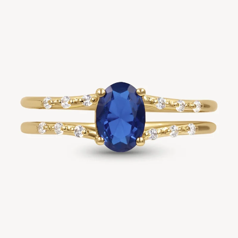 Classic Wedding Band Set-Marinel Sapphire Ring