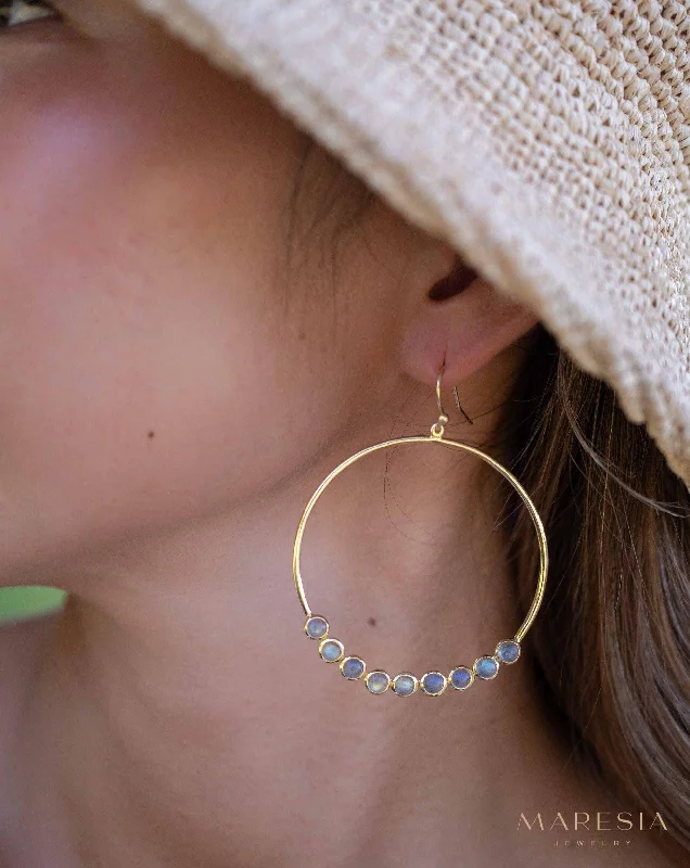 Gold Hoop Earrings-Labradorite Large Round Earrings ~ 18k Gold Plated ~ ME210