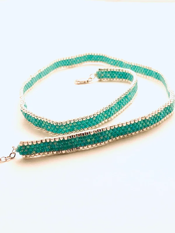 Personalized Gold Link Bracelet-Beaded Wrap Bracelet, Turquoise