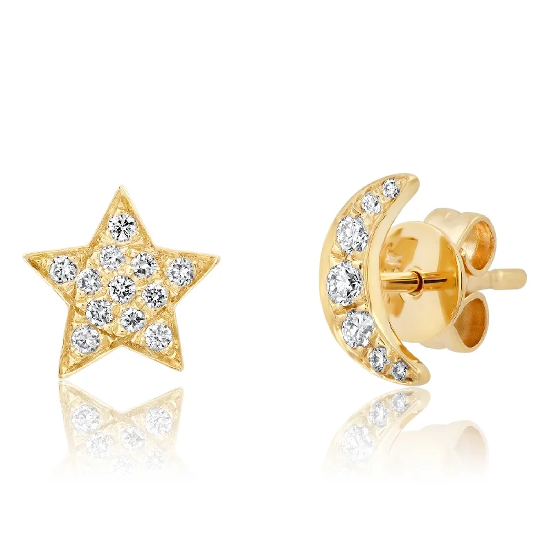 Elegant Pearl Stud Earrings-Moon & Star Studs