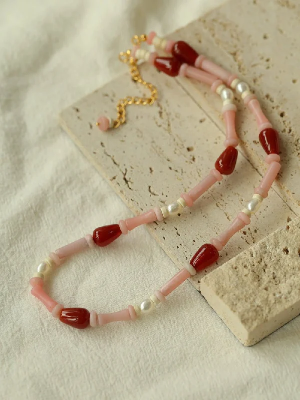 Pink Berry Summer Beaded Necklace