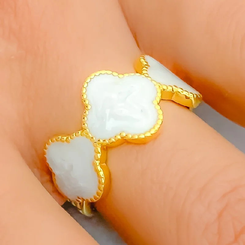 Stunning Wedding Ring Set for Women-Delightful Dressy 21K Gold Clover Enamel Ring