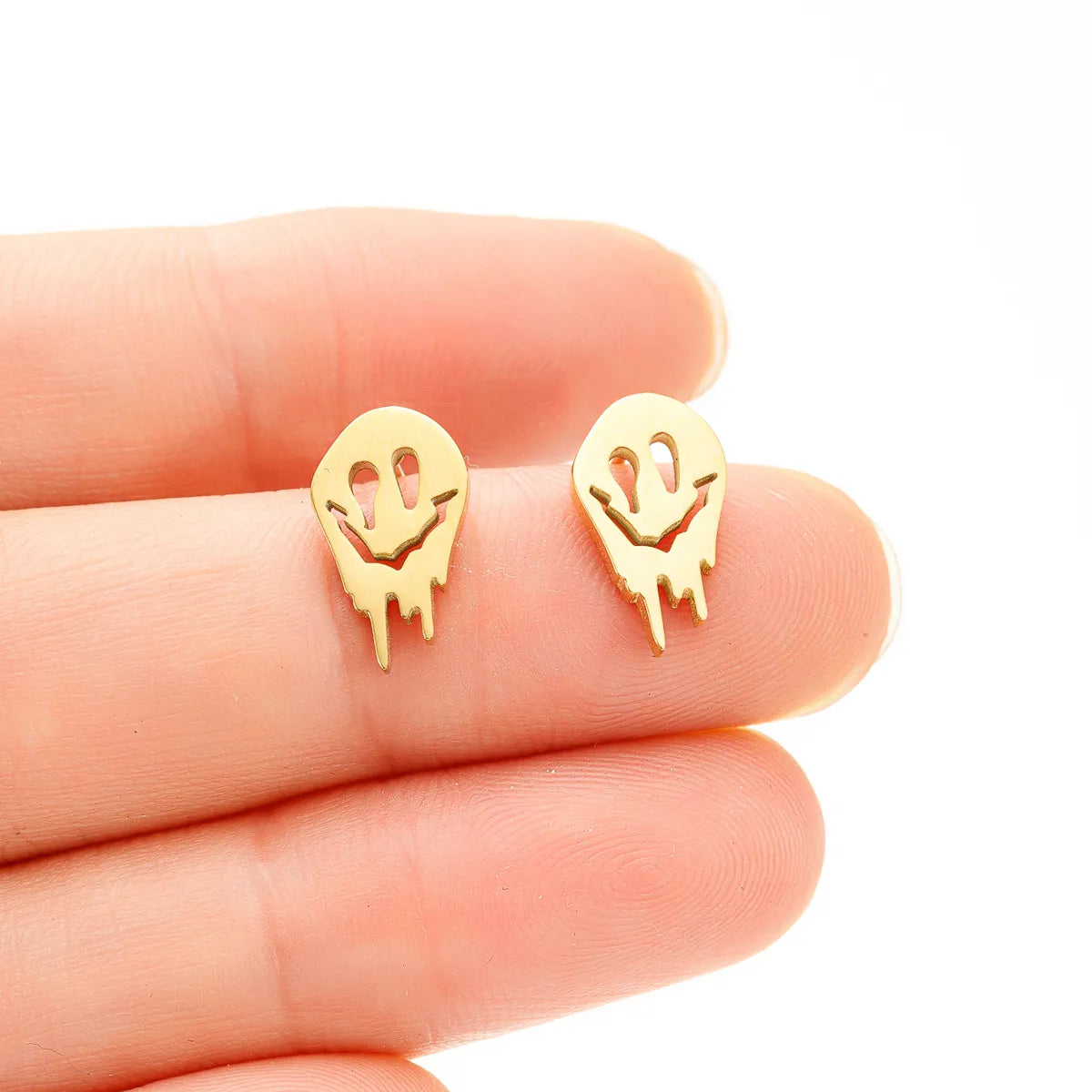 Rose Gold Hoop Earrings-1 Pair Simple Style Ghost Polishing Plating Stainless Steel 18k Gold Plated Ear Studs